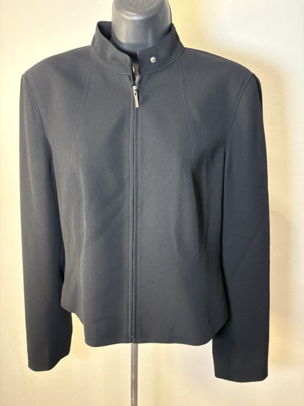 Calvin Klein Zip Up Jacket Womens Size 8 Black Stretch Mock Neck Blazer